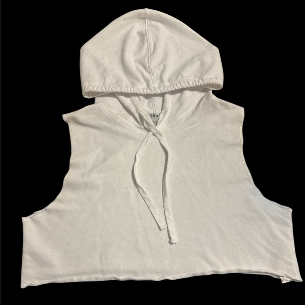 Forever 21 White Cropped Sleeveless Hoodie